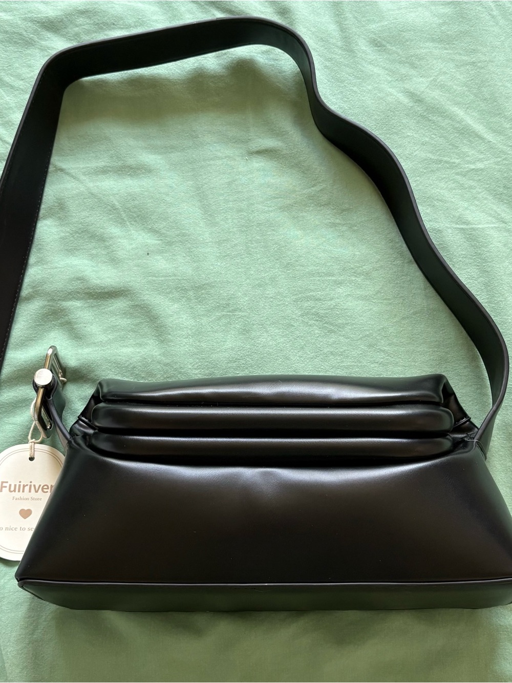 NWT Black purse vegan Leather shoulder snap close unique mouth structured bag